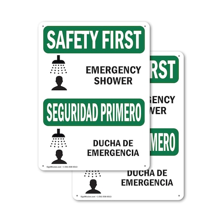 Signmission Emergency Shower Bilingual, 10 in W x Rectangle, Plastic OS-2PACK-SF-P-1014-L-10774